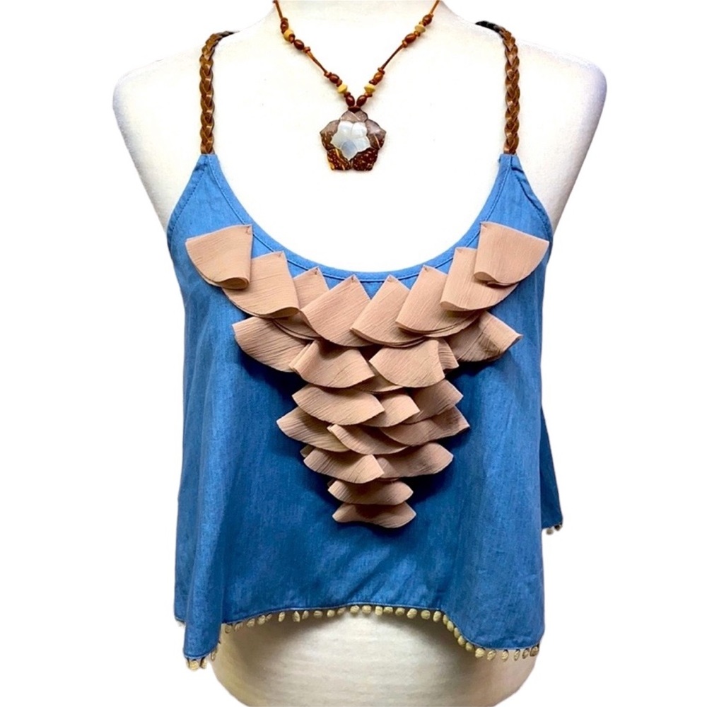 Double Zero Chambray Braided Straps Crop Top